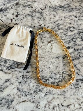 MAYAMAR 24K Gold Plated Chunky Flat Paperclip Link Toggle Necklace